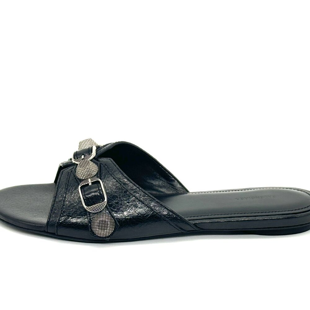 BALENCIAGA Cagole Studded Buckled Arena Leather Flat Slides Mules Sandals - Picture 5 of 16